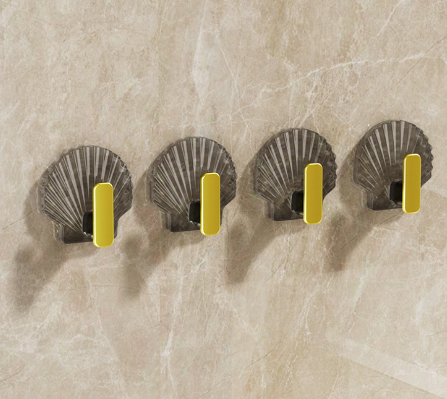 Light luxury Self-adhesive Hook Free Punching Seamless Paste Household Scallop shaped Plastic Hook hanger Sets