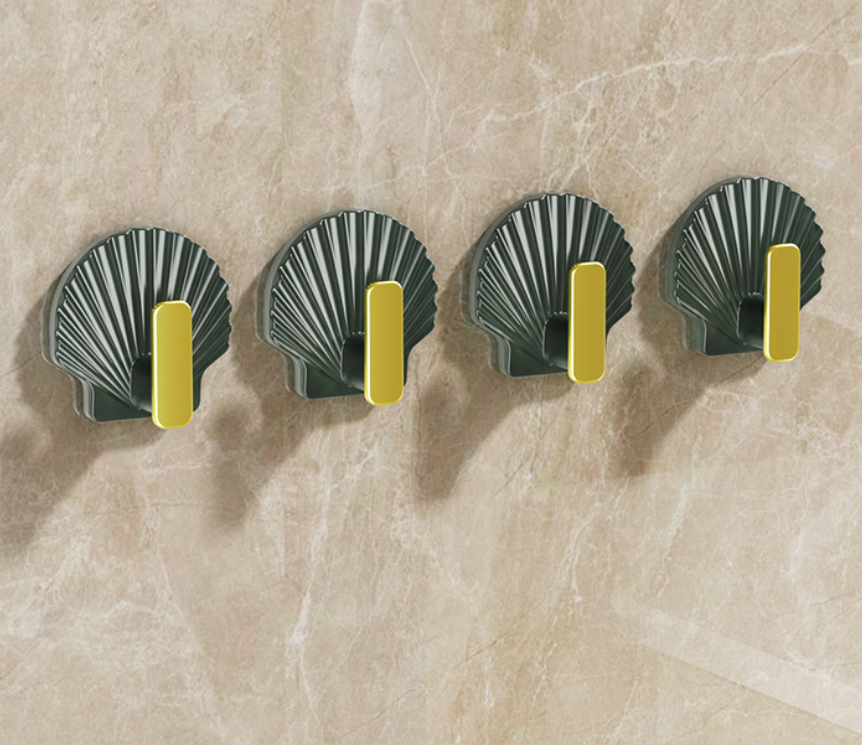 Light luxury Self-adhesive Hook Free Punching Seamless Paste Household Scallop shaped Plastic Hook hanger Sets