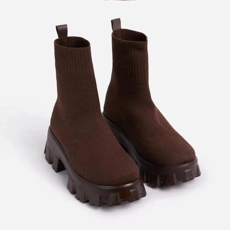 Autumn Fashion Socks Shoes Woman Stretch Fabric Mid-Calf Casual Platform Boots Net Red Knitted Women Booties