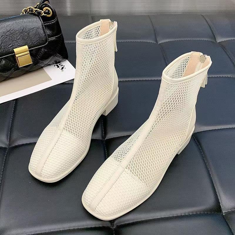 Fashion Breathable Mature Women's Boots Mesh High Heel Casual Shoes