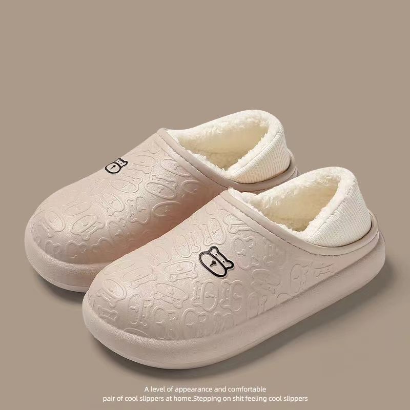 Waterproof and Anti Slip Plush Cute Cartoon Slippers for Women