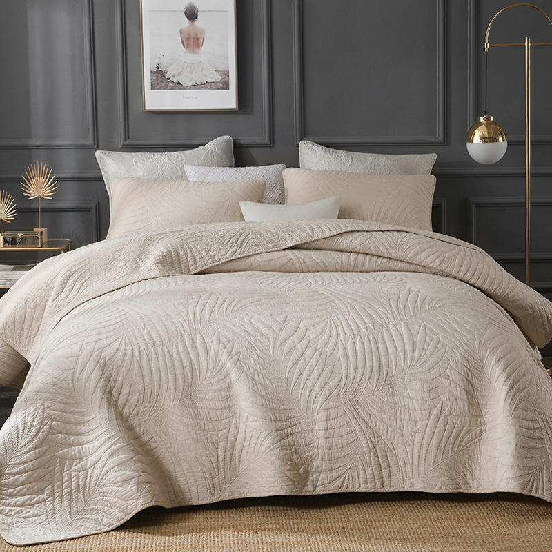 Quilt Coverlet Set, Twin Queen King Size Solid Design Embroidered Patterns PP Cotton Filling ization, 5 Colors