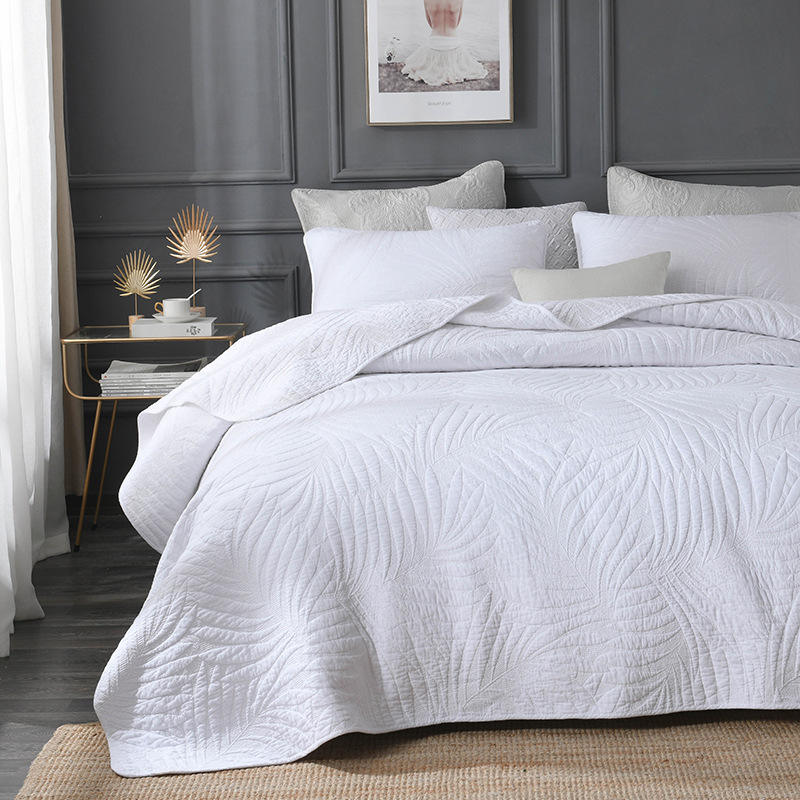 Quilt Coverlet Set, Twin Queen King Size Solid Design Embroidered Patterns PP Cotton Filling ization, 5 Colors