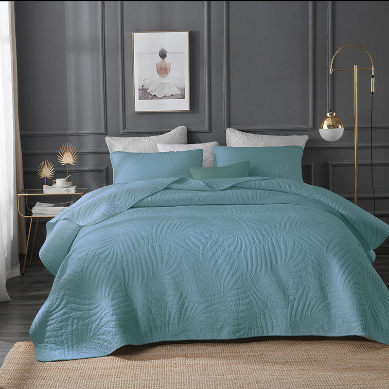 Quilt Coverlet Set, Twin Queen King Size Solid Design Embroidered Patterns PP Cotton Filling ization, 5 Colors
