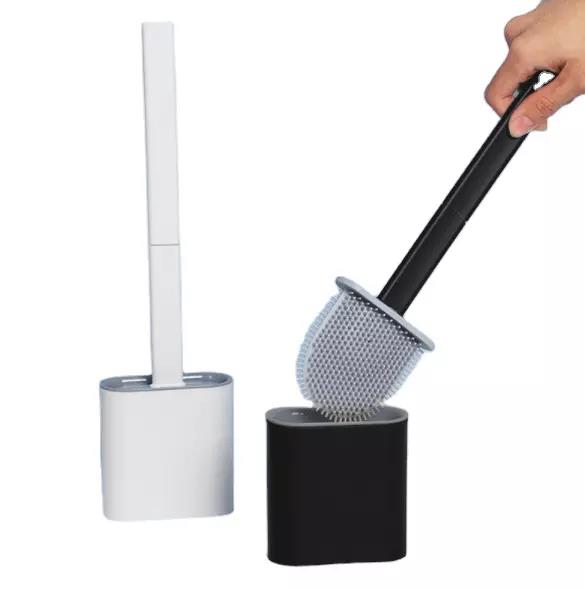 Toilet Brush, Silicone Material Soft Head No Dead Corners Dry Quickly Ventilation Base Hidden Tweezers Set, for Home