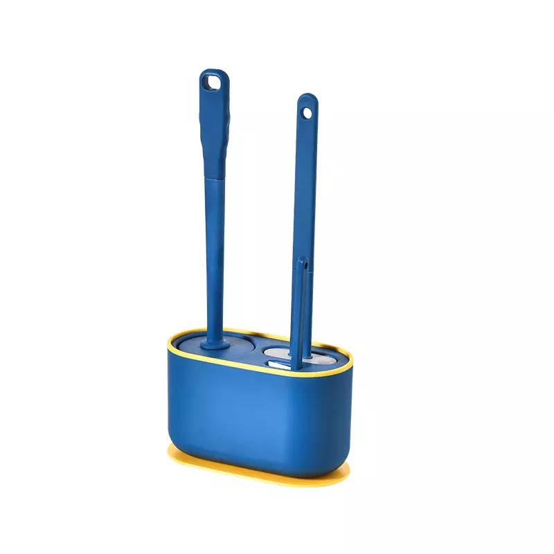 Wall Mounted Toilet Brush Set, with Holder Multifunctional TPR Soft Brush Head Flat Design Deep Cleaning, for Home