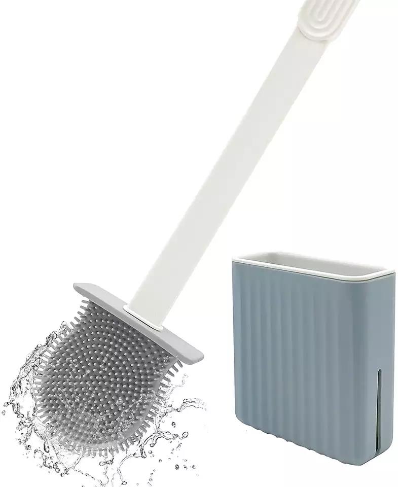 Silicone Toilet Brush, Drip-proof Plastic Long Handle No Dead Corner 15.59*3.86in Fast Dry, for Bathroom