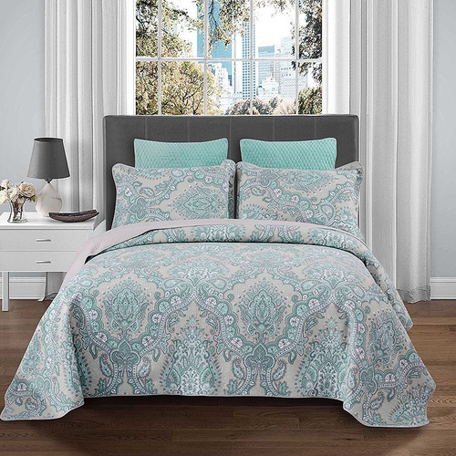 Home Cotton Queen Size 3-Piece Reversible Patchwork Coverlet Set Turkish Bedspread For Bed