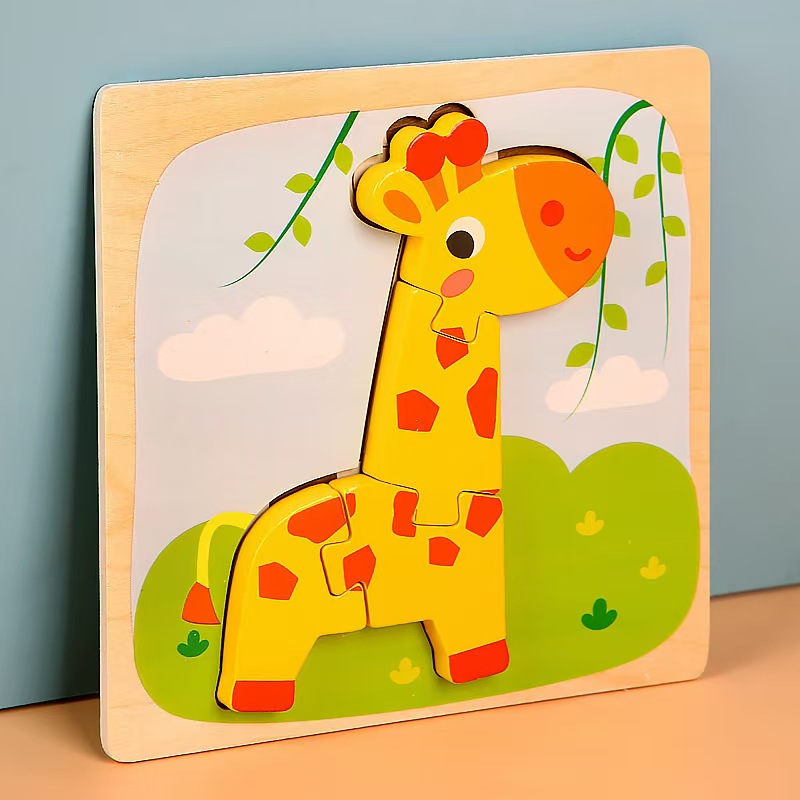 Animal Wooden Puzzles Kids Montessori Game Assembly Children Learning Educational Toys Wood 3D Jigsaw Puzzle