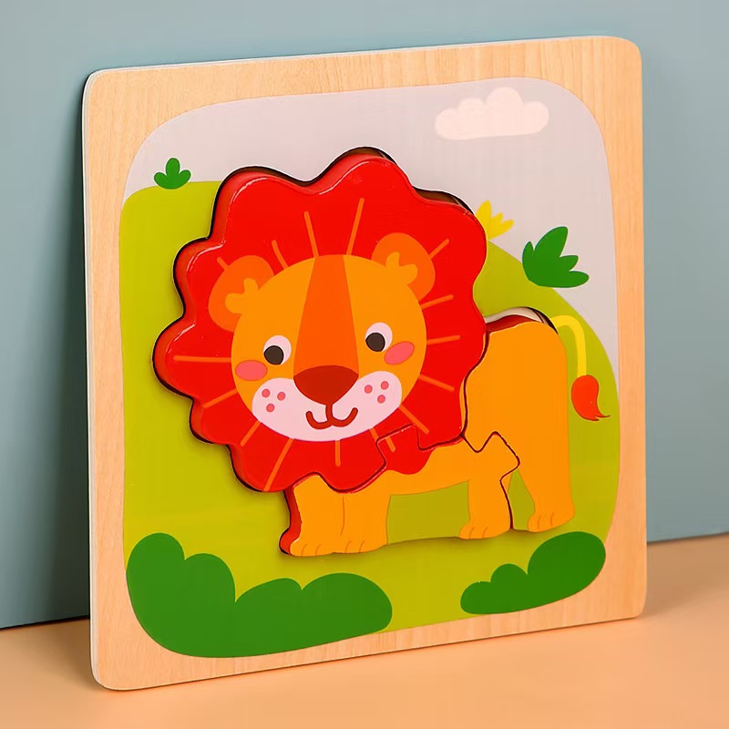 Animal Wooden Puzzles Kids Montessori Game Assembly Children Learning Educational Toys Wood 3D Jigsaw Puzzle