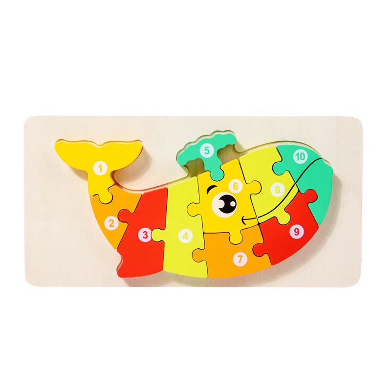 Wooden Cartoon Animal Digital Version 3D Puzzle Toy