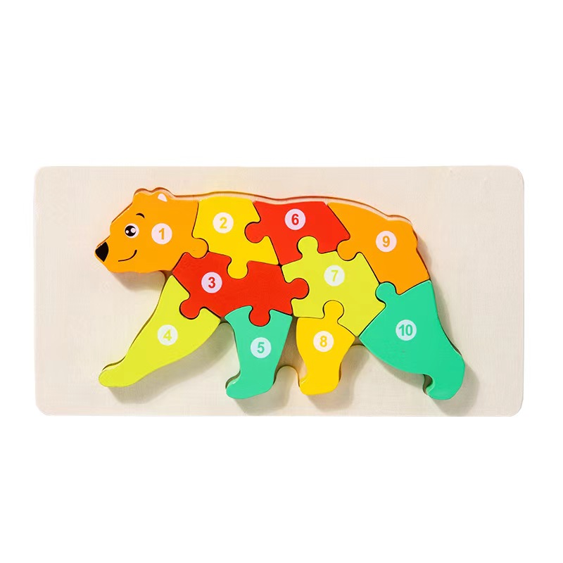 Wooden Cartoon Animal Digital Version 3D Puzzle Toy