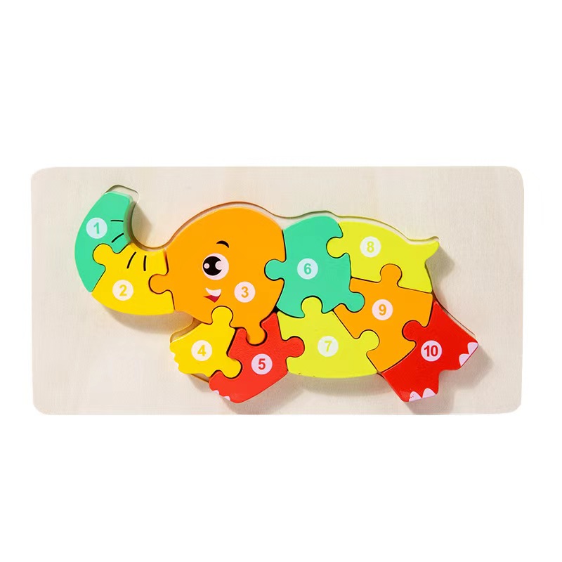 Wooden Cartoon Animal Digital Version 3D Puzzle Toy