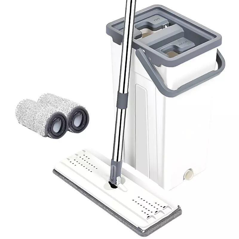  Flat Mop with Bucket, Two Mop Microfibre Fabric Cloth Portable Handle Double Barrel Design Thickened Mop, for Kitchen