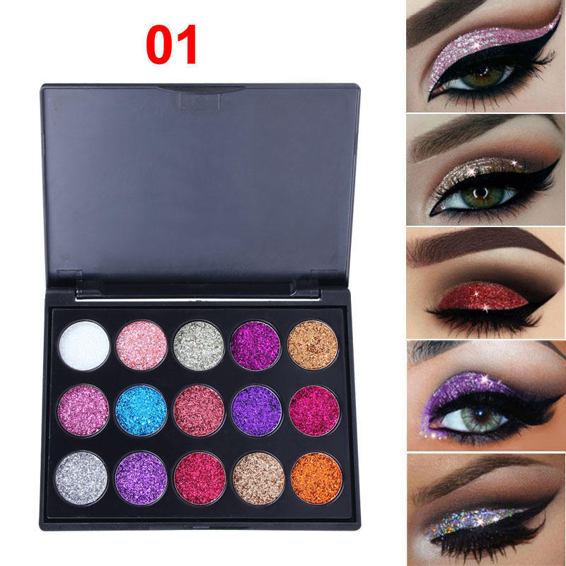 ALI89 Eyeshadow Palette, 15 Color Diamond Glitter Mineral Ingredients Waterproof Long Lasting, 