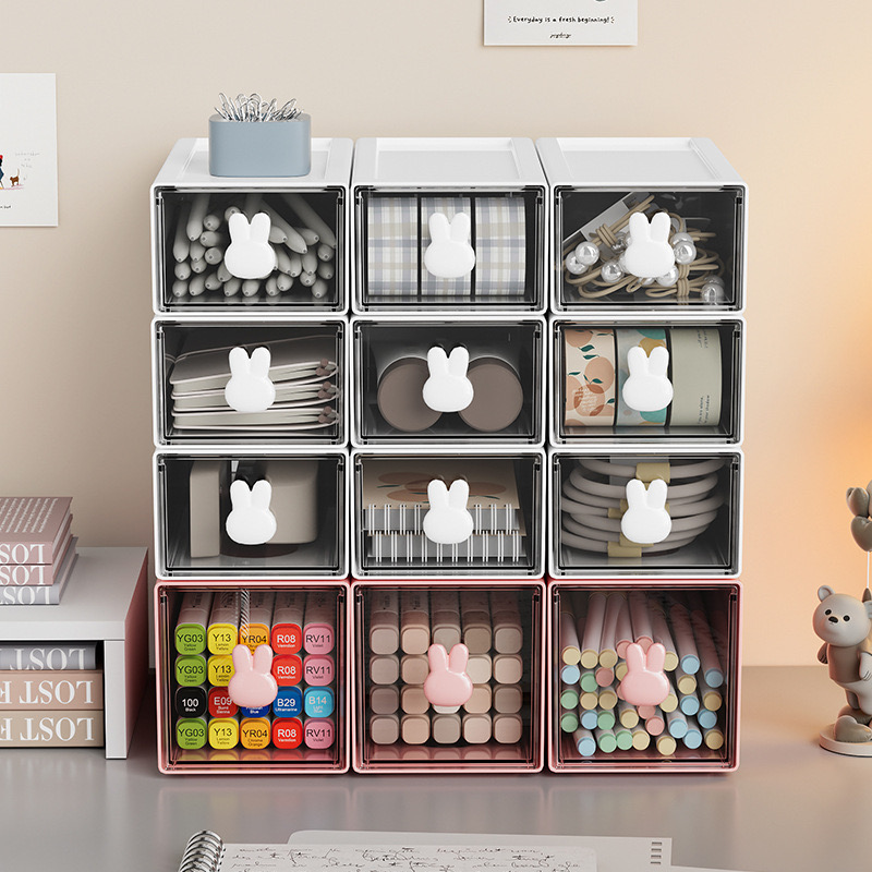 Clear Desktop Storage Box with Small Drawers Office Organization Cabinet (1 Piece)