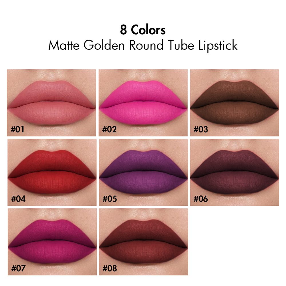 8 Colors/ Set Round Tube Long Lasting Lips Stick Gold Velvet Matte Lipstick