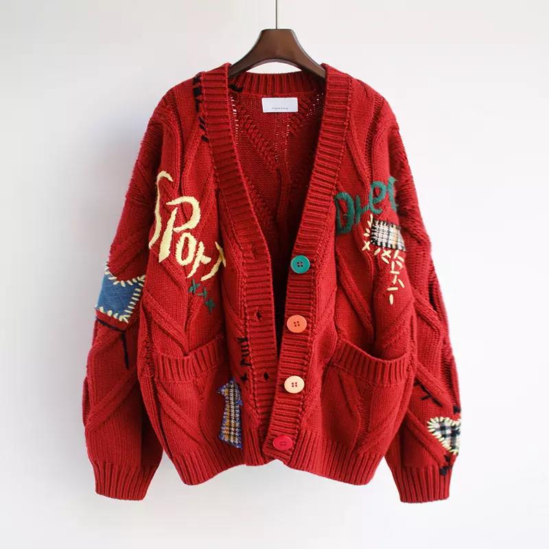 Embroidery Cardigan Knitted Sweater Jacket Knit Cardigan Coat 