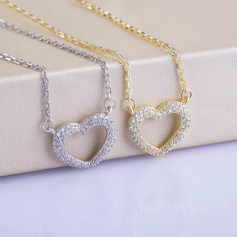 Fashion 14K Gold Plated 925 Sterling Silver Jewelry Flower Heart Pendant Chain Necklace