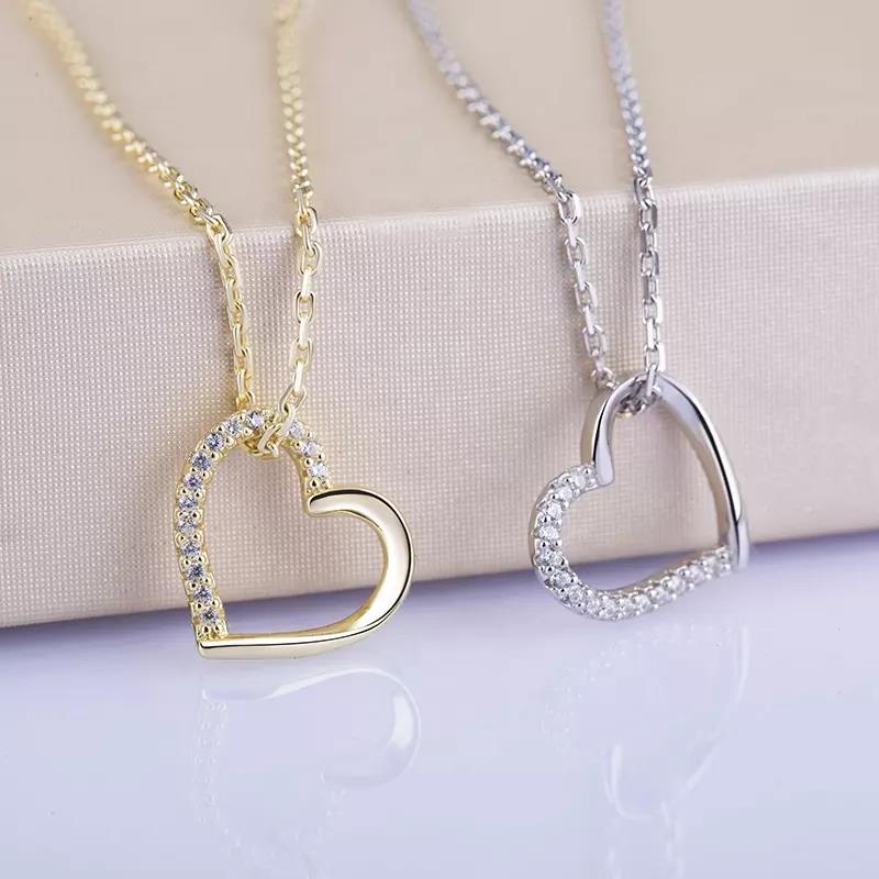 Fashion 14K Gold Plated 925 Sterling Silver Jewelry Flower Heart Pendant Chain Necklace