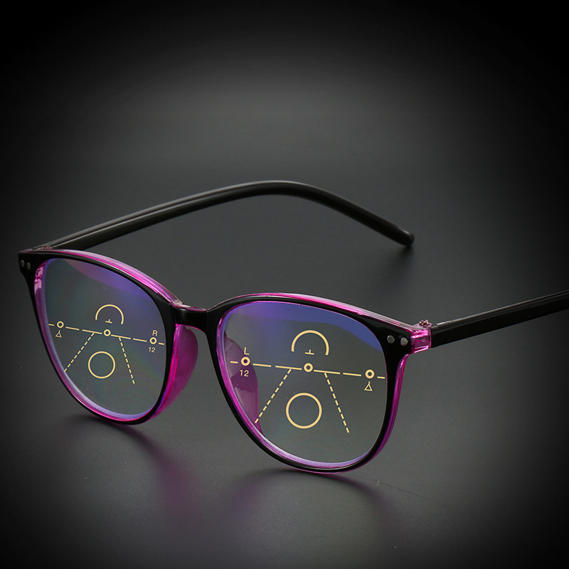 New retro anti-blue progressive multi-focus elderly reading glasses ladies large frame rice nail zoom glasses
