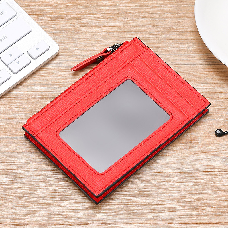 Leather mini ultra-thin card holder Card bag RFID anti-magnetic bovine pickup sleeve zipper purse