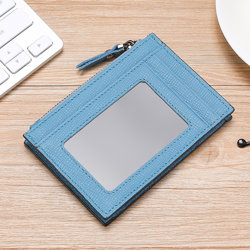 Leather mini ultra-thin card holder Card bag RFID anti-magnetic bovine pickup sleeve zipper purse