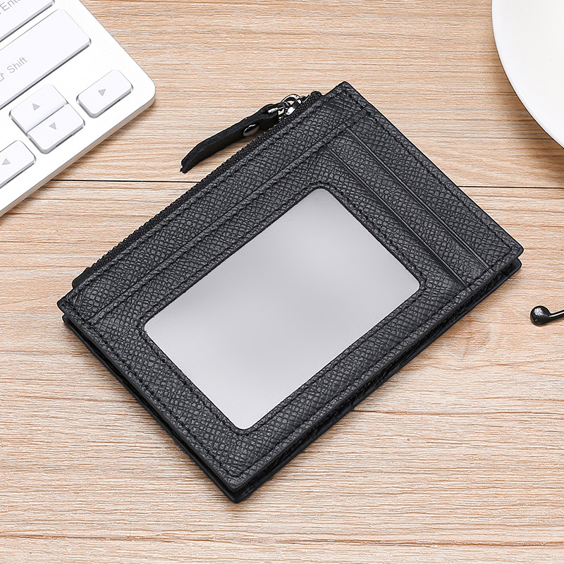 Leather mini ultra-thin card holder Card bag RFID anti-magnetic bovine pickup sleeve zipper purse