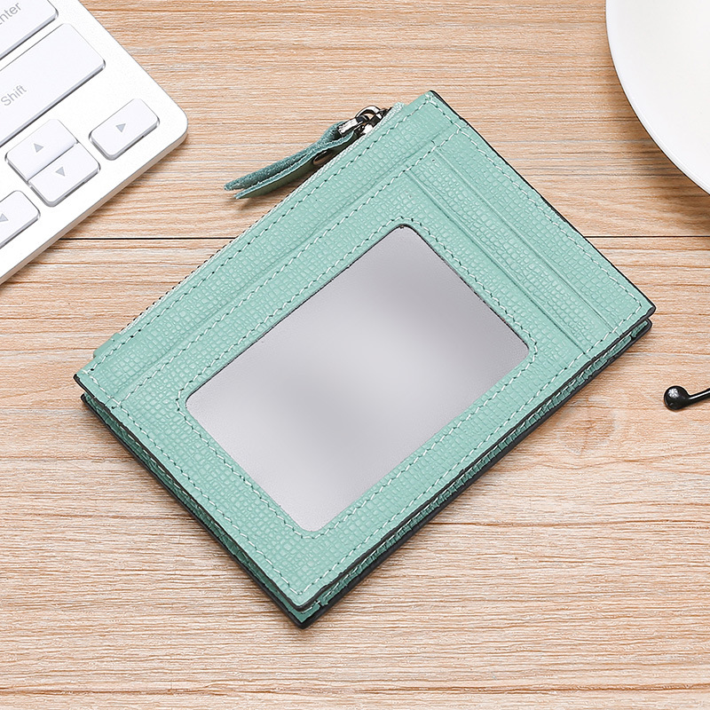 Leather mini ultra-thin card holder Card bag RFID anti-magnetic bovine pickup sleeve zipper purse