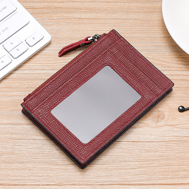 Leather mini ultra-thin card holder Card bag RFID anti-magnetic bovine pickup sleeve zipper purse