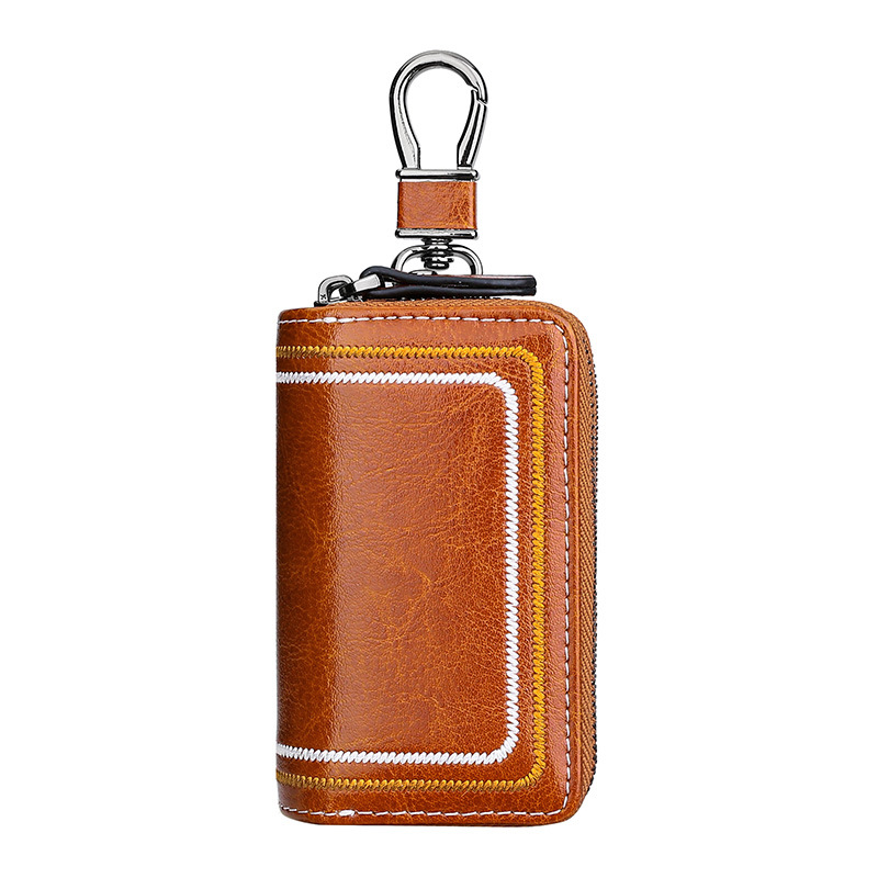 New leather car key bag Multi-functional cowhide door key bag Fashion embroidery thread key bag