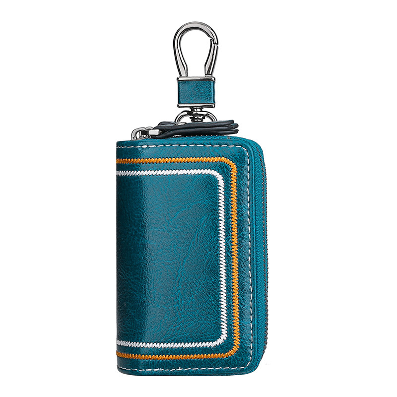 New leather car key bag Multi-functional cowhide door key bag Fashion embroidery thread key bag