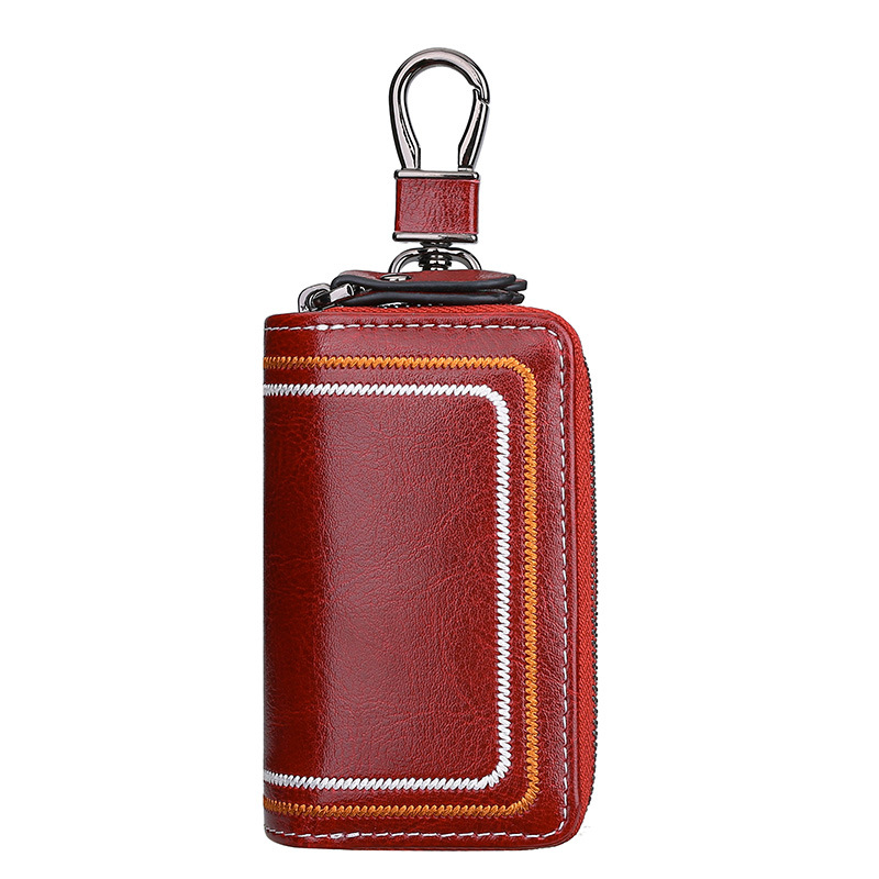 New leather car key bag Multi-functional cowhide door key bag Fashion embroidery thread key bag