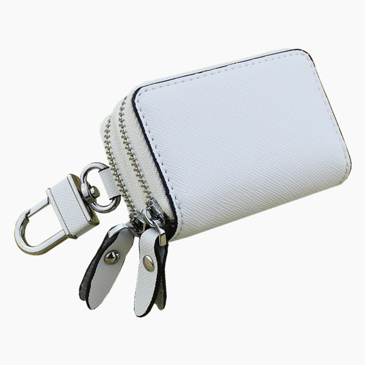Cowhide car key case Double zipper cross leather remote control key case