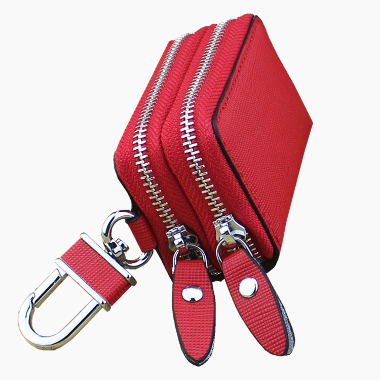 Cowhide car key case Double zipper cross leather remote control key case