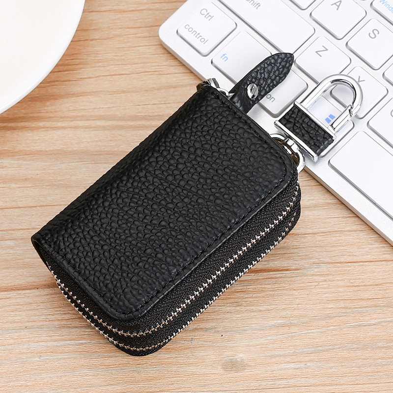 Double zipper leather car key case cowhide key case cowhide neck print change car key case