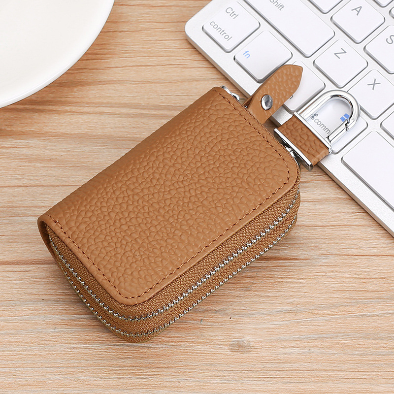 Double zipper leather car key case cowhide key case cowhide neck print change car key case