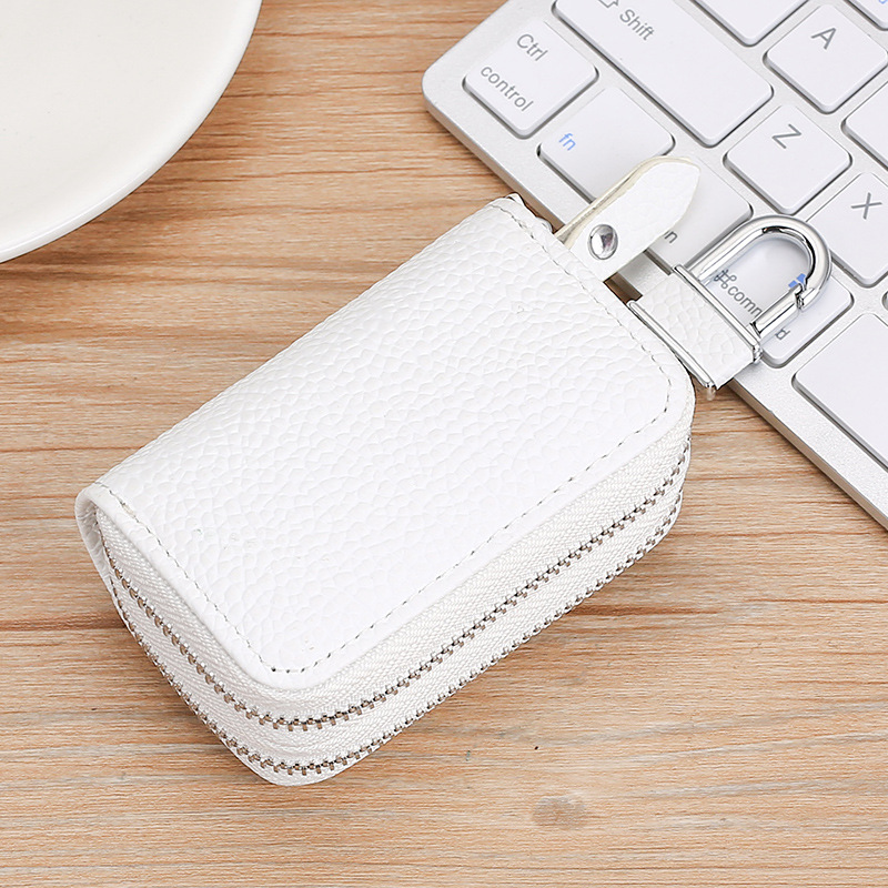 Double zipper leather car key case cowhide key case cowhide neck print change car key case