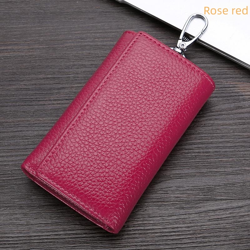 Leather key bag Men's and women's multi-functional three-fold wallet Leather key chain bag card position coin wallet