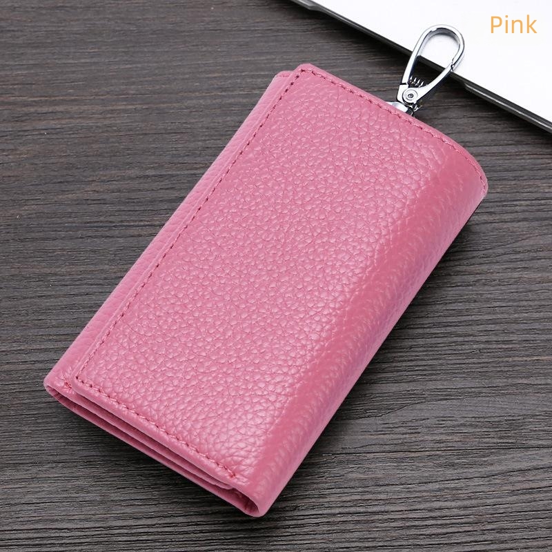 Leather key bag Men's and women's multi-functional three-fold wallet Leather key chain bag card position coin wallet
