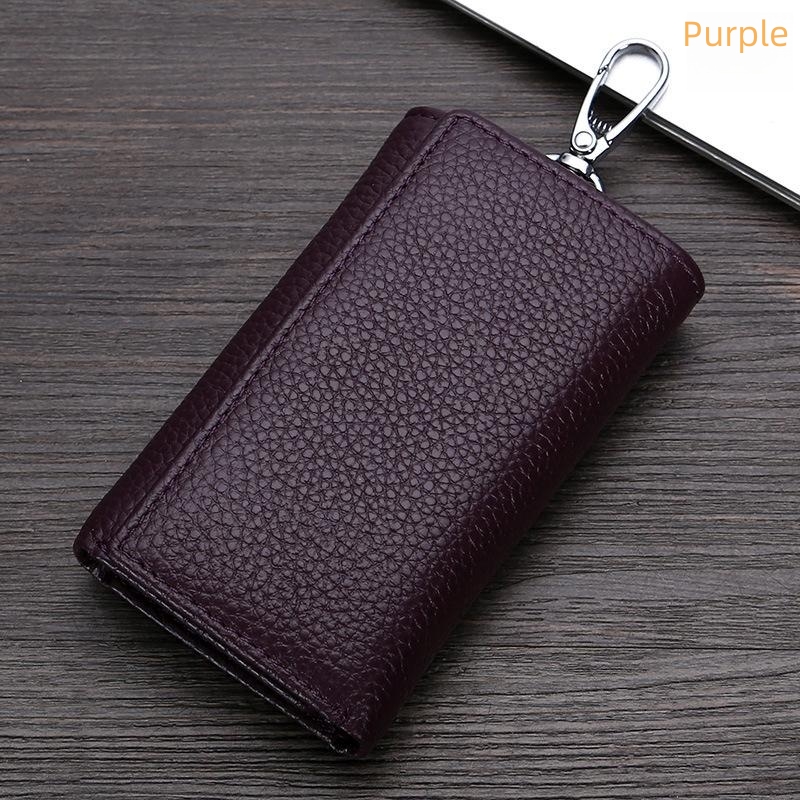 Leather key bag Men's and women's multi-functional three-fold wallet Leather key chain bag card position coin wallet
