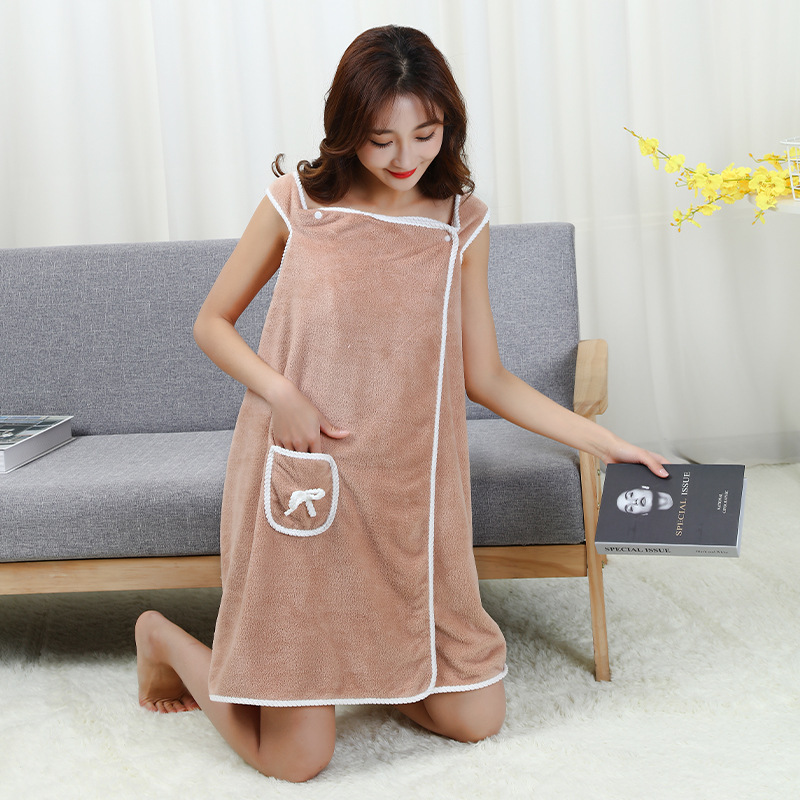 1 piece, high-density coral velvet soft skin can wear a slip bath skirt changing bath towel bathrobe beach towel