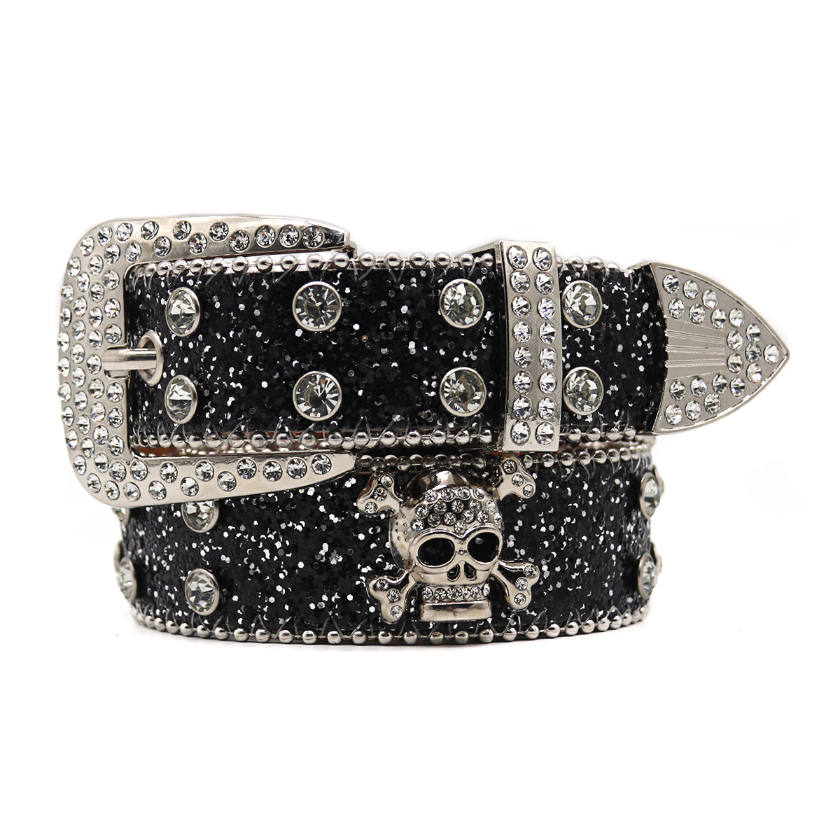 Rhinestone Skull Belt Men's and women's hand-inlaid rhinestone Flash Hip Hop Punk Fashion Belt (Big Flash Strap)