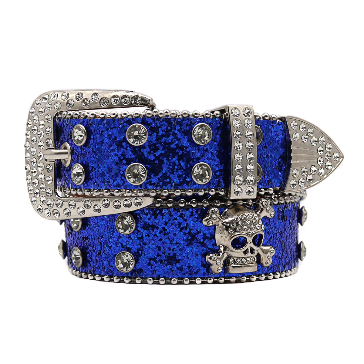 Rhinestone Skull Belt Men's and women's hand-inlaid rhinestone Flash Hip Hop Punk Fashion Belt (Big Flash Strap)