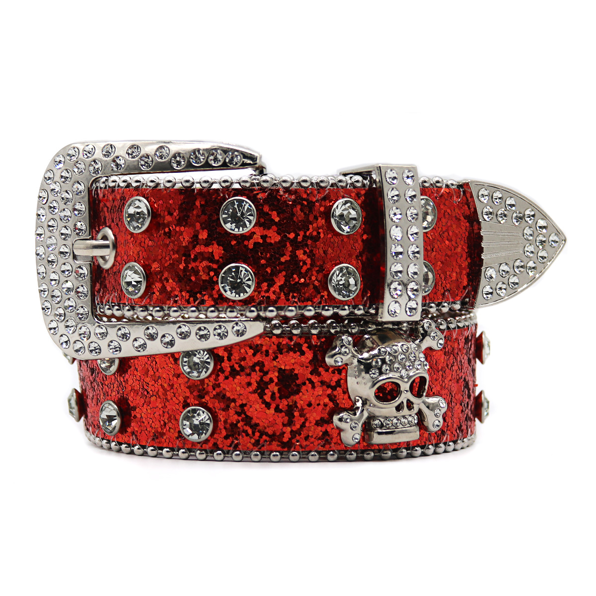 Rhinestone Skull Belt Men's and women's hand-inlaid rhinestone Flash Hip Hop Punk Fashion Belt (Big Flash Strap)
