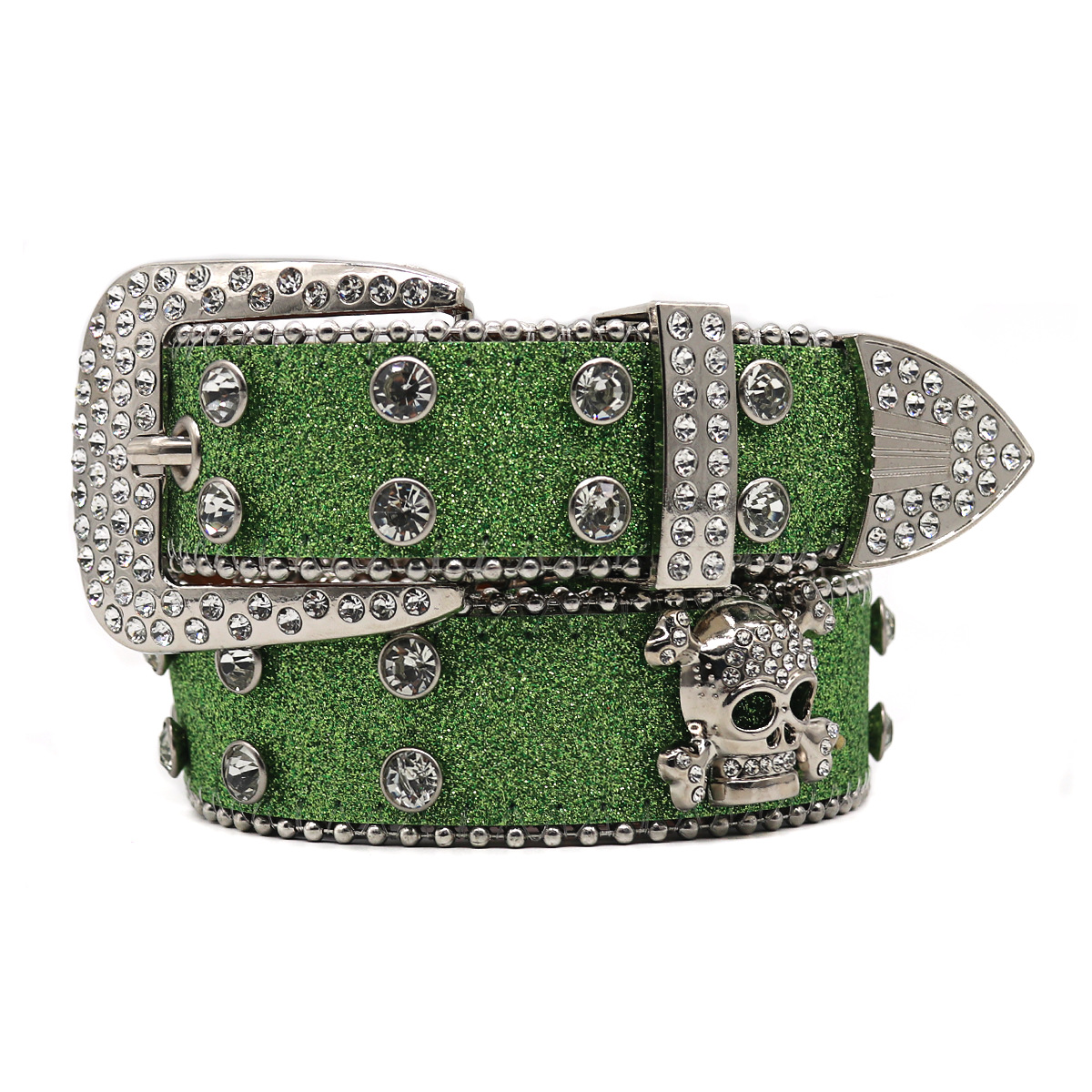 Rhinestone Skull Belt Men's and women's hand-inlaid rhinestone Flash Hip Hop Punk Fashion Belt (Small flash strap)
