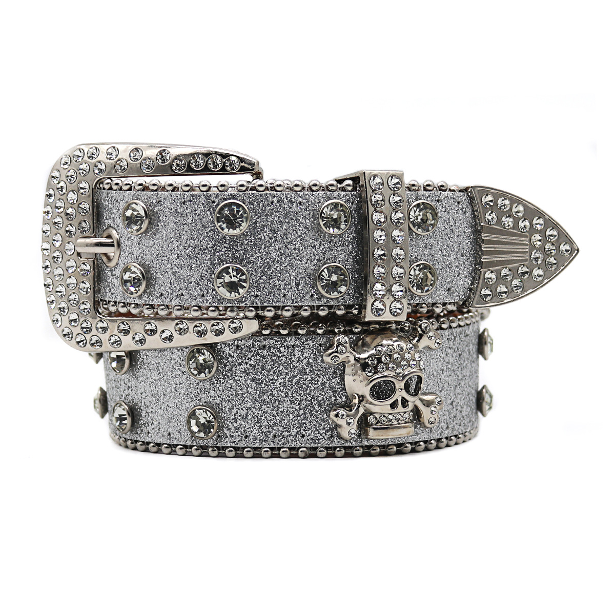 Rhinestone Skull Belt Men's and women's hand-inlaid rhinestone Flash Hip Hop Punk Fashion Belt (Small flash strap)