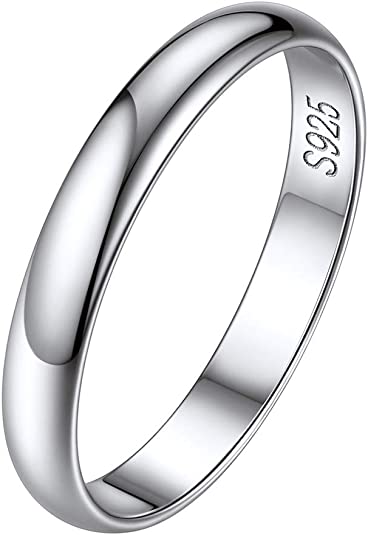 925 Sterling Silver Ring High Polished Plain Dome anti-fading comfort
