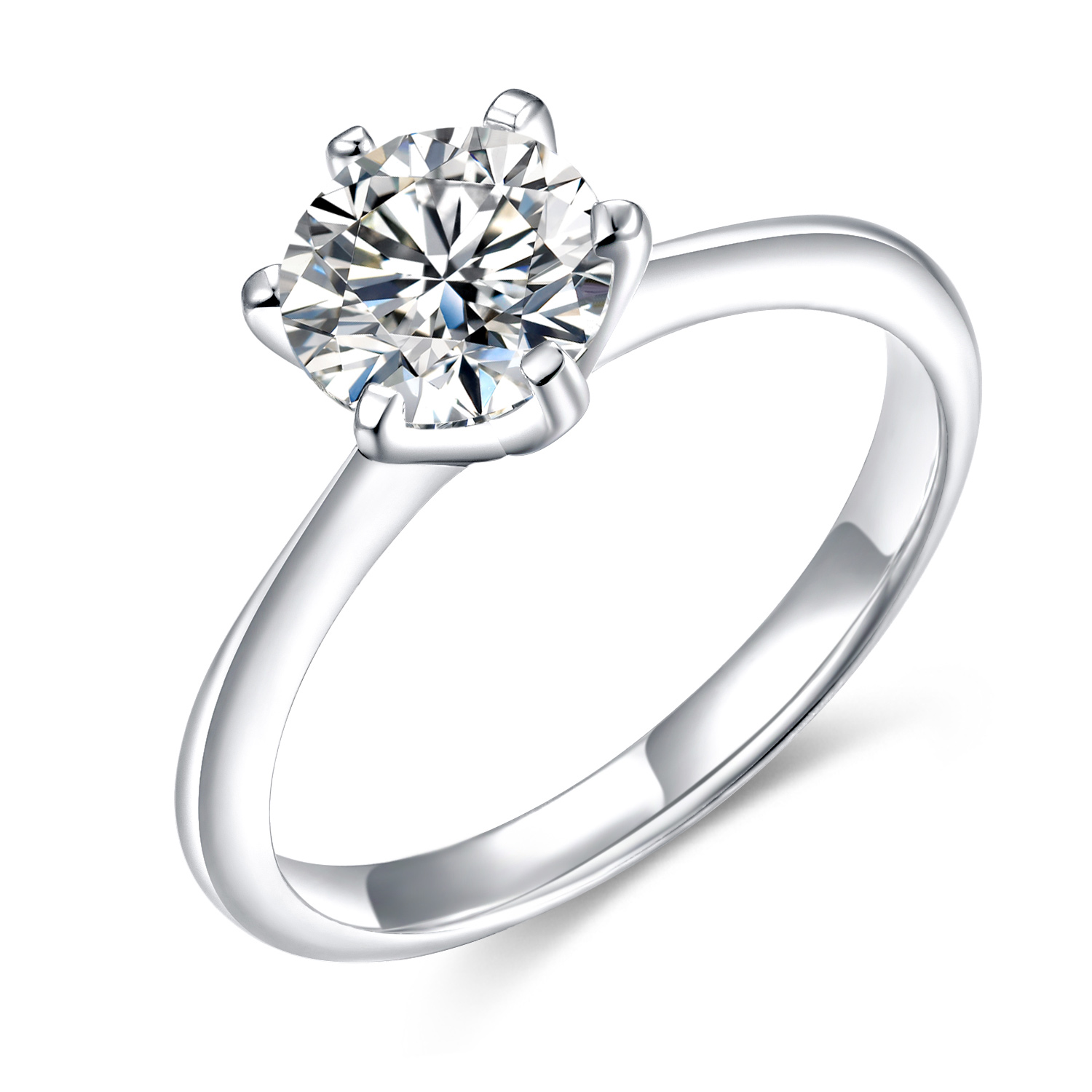 925 Sterling Silver 1 carat Single grain Round CZ Engagement and wedding ring classic six claw ring