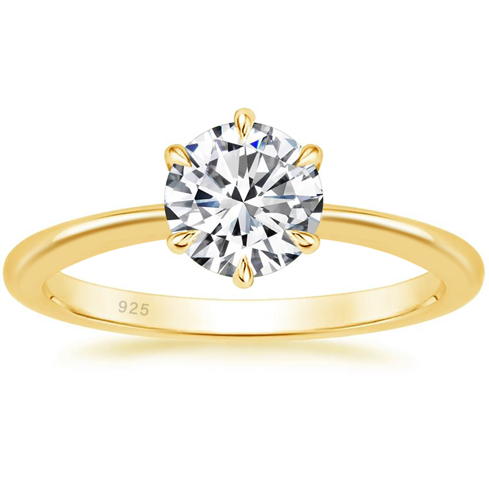 925 Sterling Silver 1 carat Single grain Round CZ Engagement and wedding ring classic six claw ring